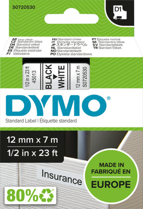 Dymo Band D1 12mm weiss/schwarz