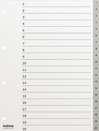 Register Kolmafl.A4 1-20 grau