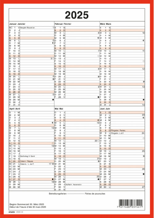 Wandkalender 6M/1S A4 hoch