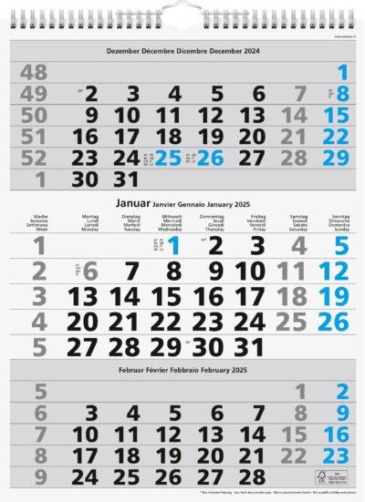 3-Monats-Wandkalender international